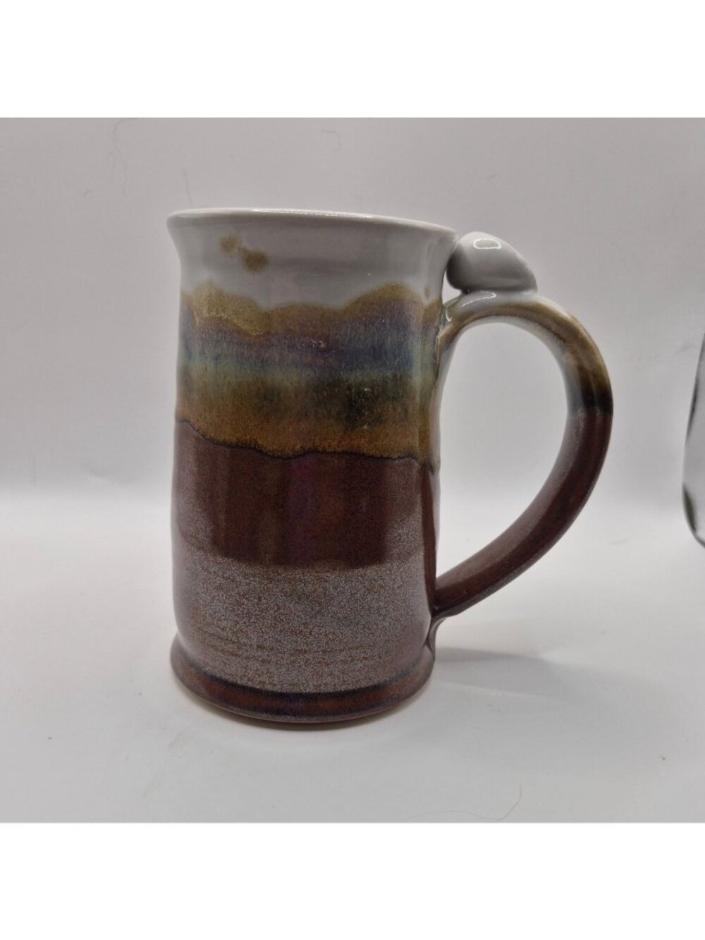 Cambria Handmade Ceramic Mug With Multicolor Glaze  Unique Handle Design Signed
